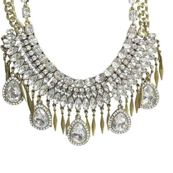 𝅺SIGNED Baublebar Crystal Rhinestone Cluster Bib Necklace Statement Art Deco - Picture 5 of 8